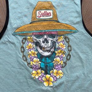 Sullen Art Collective Skull Tank with Yellow Hat & Floral Lei Rest Easy Large